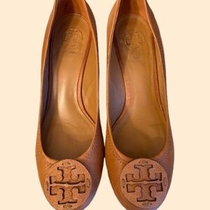 Tory Burch Brown Leather Wedge Pumps Size 8